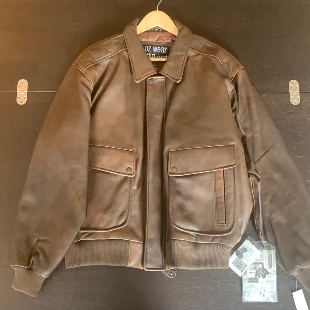 Never Worn Brown Leather Bomber Jacket